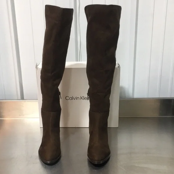 New WB Woman’s Calvin Klein Women's Brown Knee-High Boots - Picture 2 of 6
